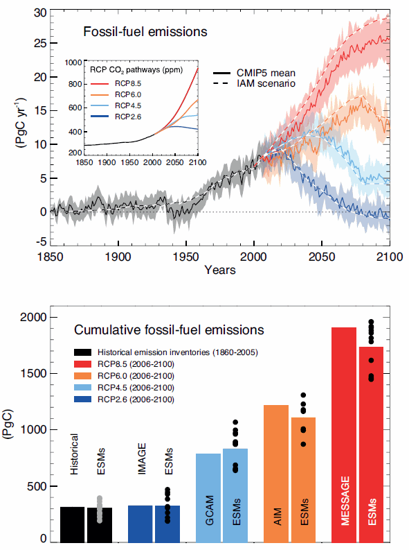 Compatible fossil fuel emissions simulated by the CMIP5 models for the four RCP scenarios