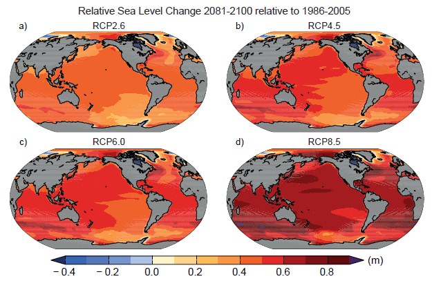 Sea level rise in different scenarios