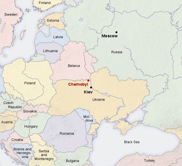 Tchernobyl est située en Ukraine, à 20km au sud de la frontière avec la Biélorussie