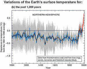 Variations de la température de la surface de la Terre au cours des 1000 dernières années