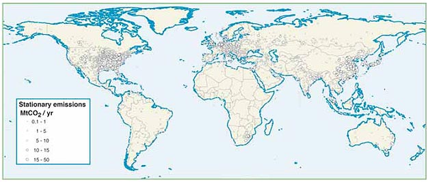 Répartition mondiale des grandes sources ﬁxes de CO2