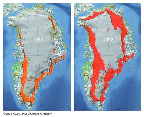 Seasonal surface melt extent on the Greenland ice shield 1992-
						2002
