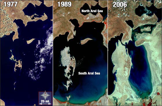 Aralmeer evolutie tussen 1977 en 2006